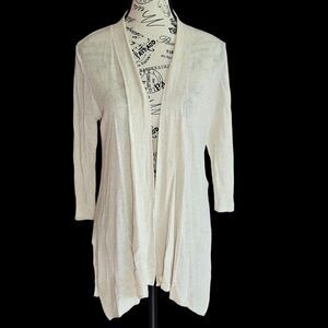 Chicos beige linen 3/4 sleeves Open Front Cardigan lightweight Sz S